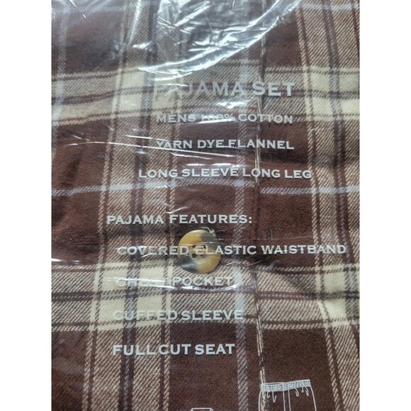 Bill Blass Mens 100% Cotton Yarn Dye Flannel Pajama Set Brown Plaid L New - Picture 5 of 5